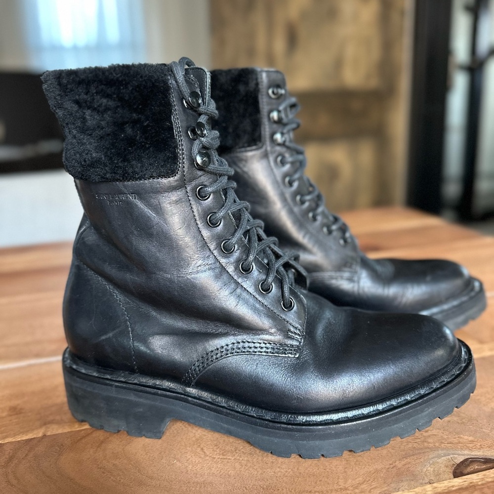 YSL Man Black Leather Lace-Up Boots